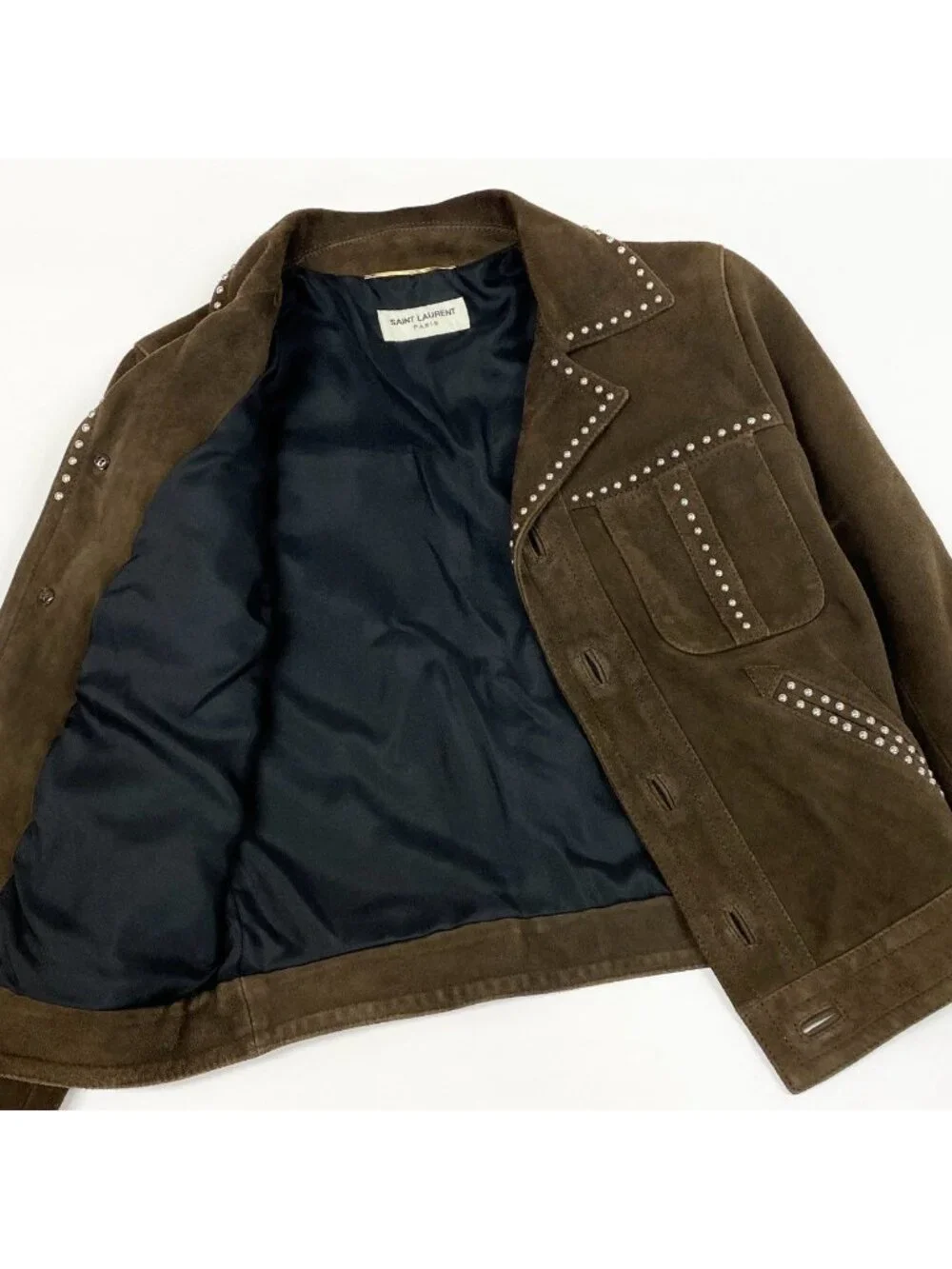 Saint Laurent Ab9 Studded Jacket Western 34 Brown Goat Leather